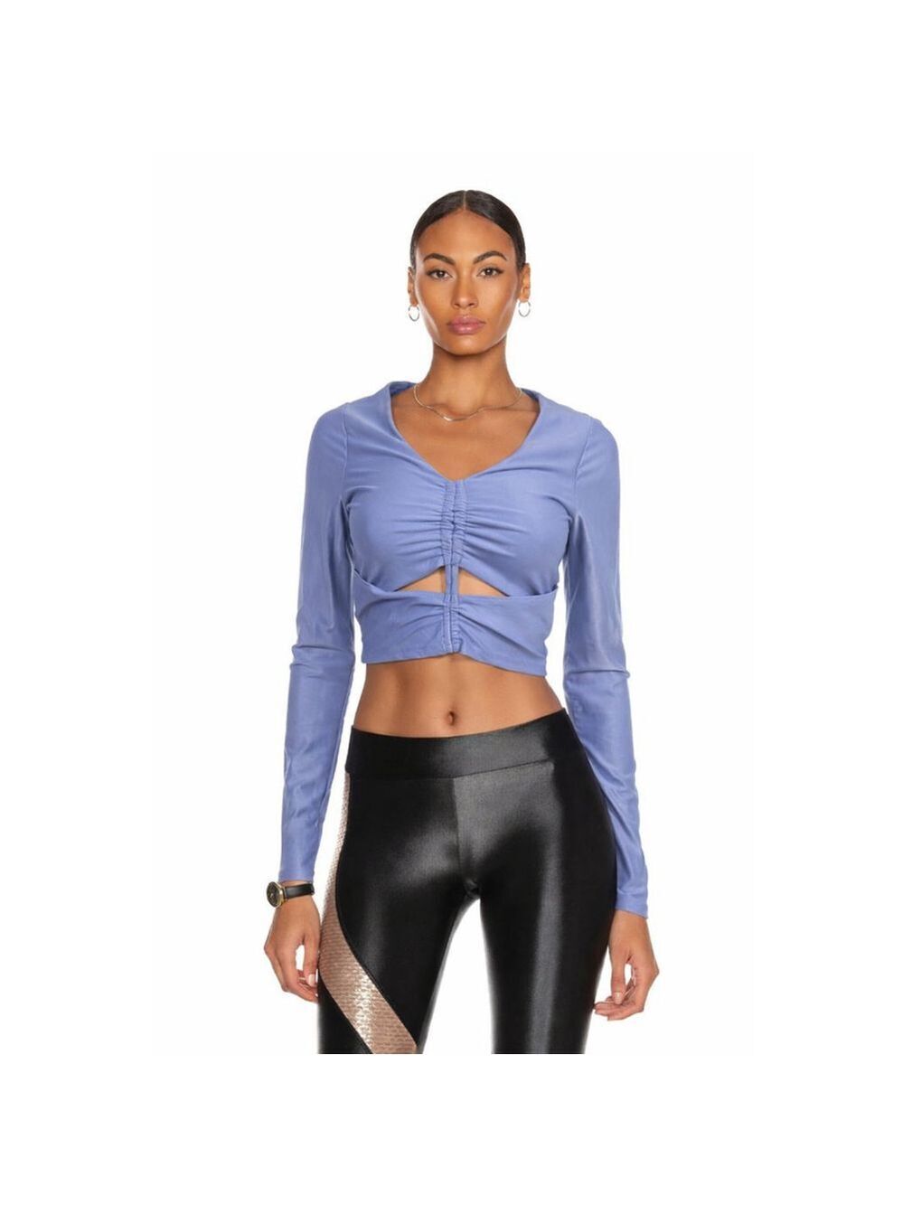 KORAL Cutout Long Sleeve Crop Top Small NWT Periwinkle Lavender Ruched